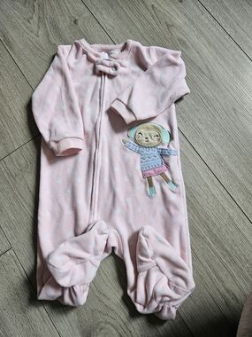 Pajamas Carter's Pink and White Polka Dot Fleece Footed One-Piece 9M